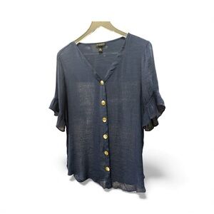 I.N. Studio Navy Button-Down Blouse